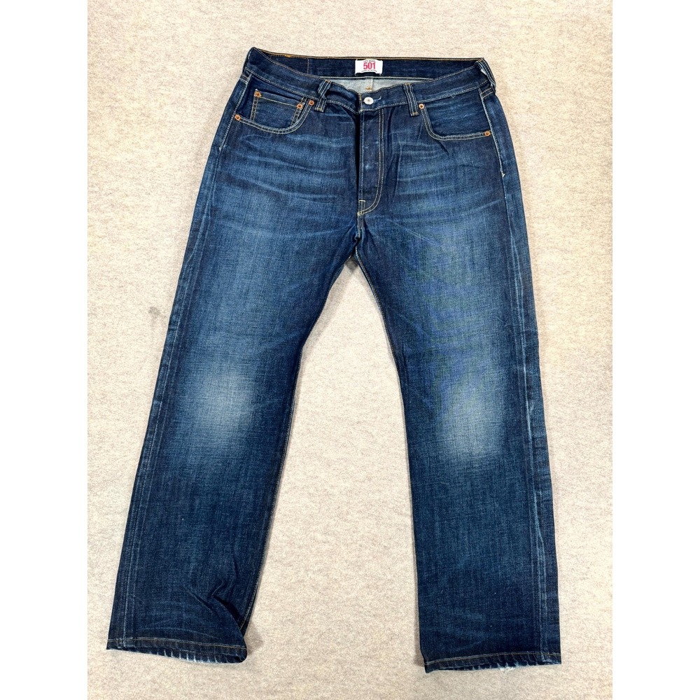 Levis 501 Original Fit Straight Leg Jeans Men 36x30 Blue Whiskering Denim Cotton
